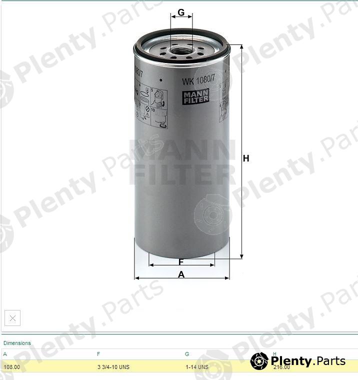 MANN-FILTER part WK1080/7x (WK10807X) Fuel filter