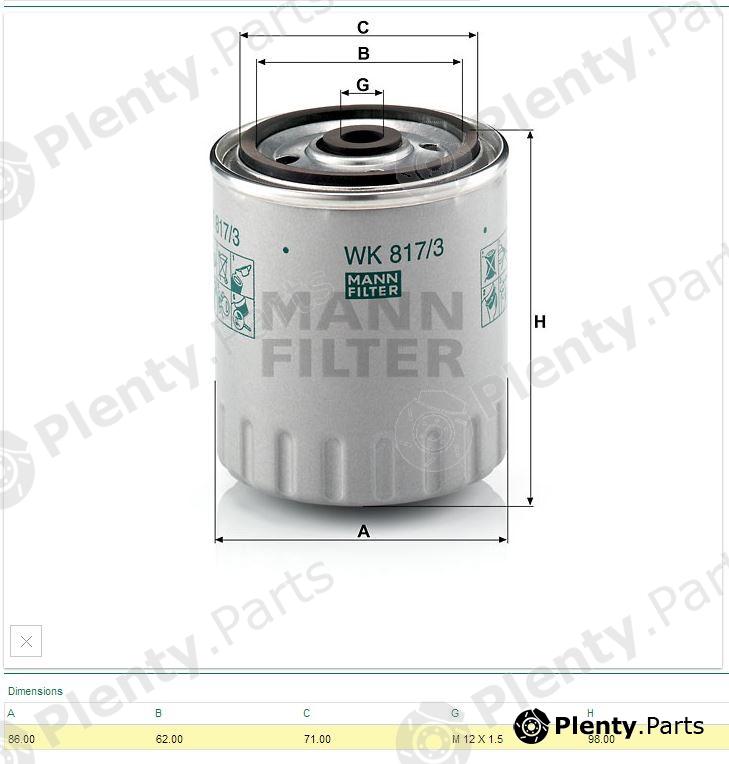  MANN-FILTER part WK817/3x (WK8173X) Fuel filter