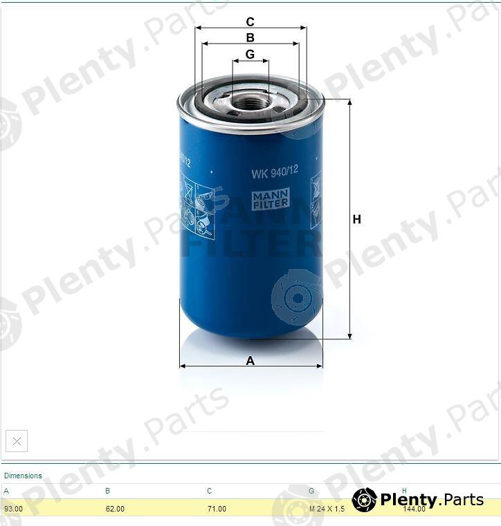  MANN-FILTER part WK940/12 (WK94012) Fuel filter