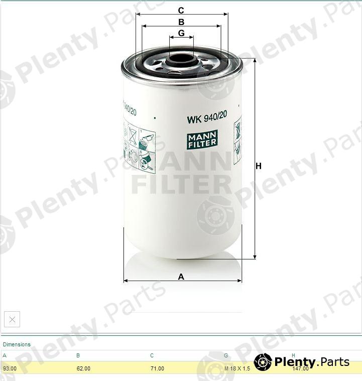  MANN-FILTER part WK940/20 (WK94020) Fuel filter