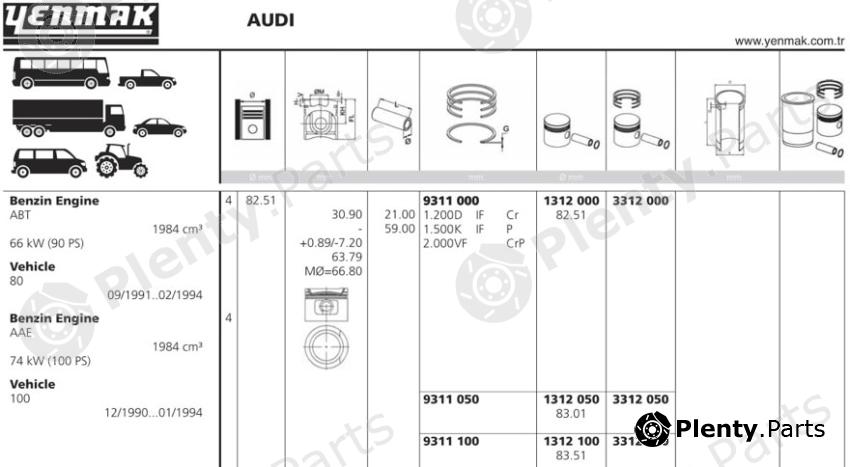  YENMAK part 1312.000 (1312000) Piston for Audi 80/100 2.0 ABT/AAE