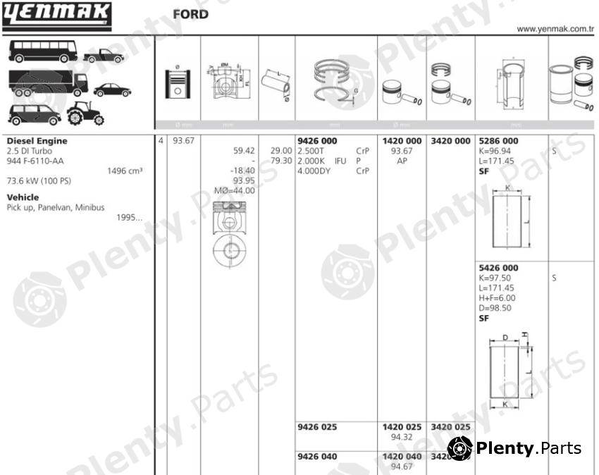  YENMAK part 1420.000 (1420000) Piston without Rings Ford Transit 2.5D