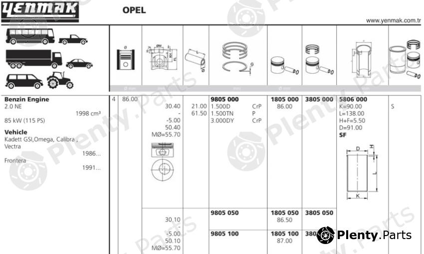  YENMAK part 1805100 Piston with Pin, without Rings (Opel OmegaA, Daewoo C20NE)