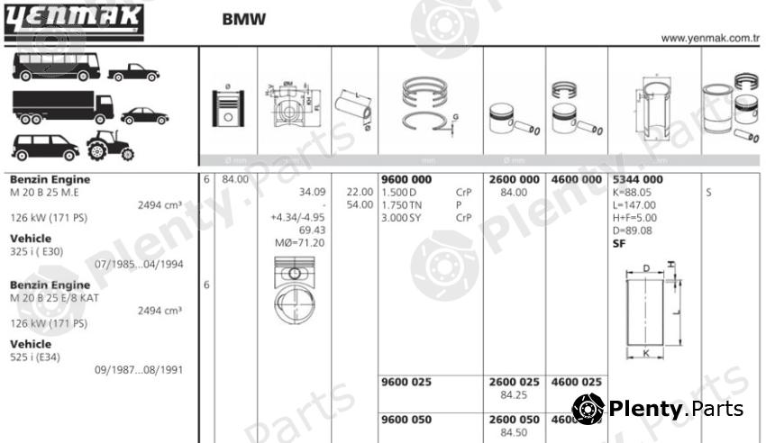  YENMAK part 2600050 Piston with Pin BMW 325i E30, 525i E34