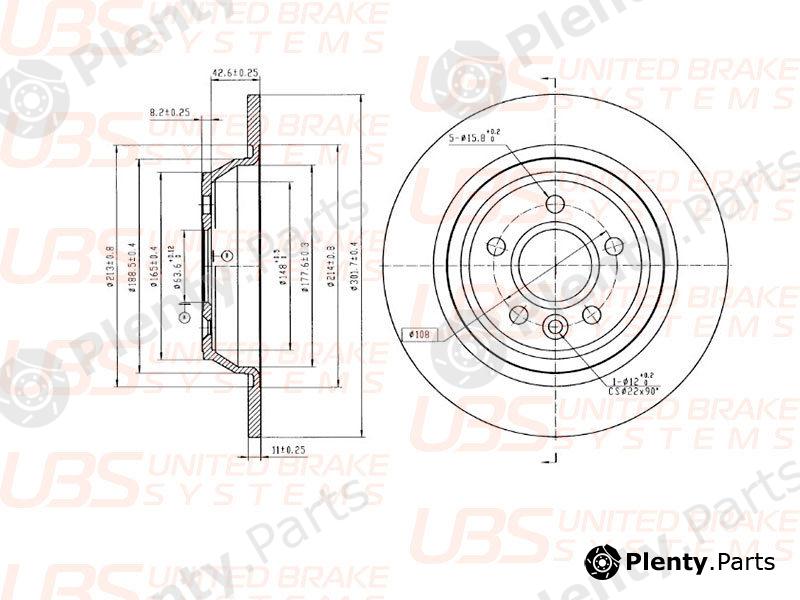  UBS part B2201002 Rear Brake Disc Ford Galaxy/Kuga/Mondeo/S-Max